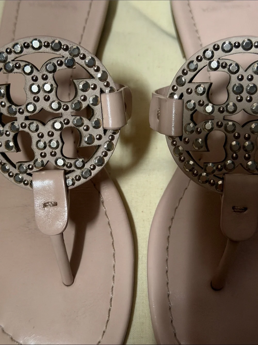 Tory Burch Shell Pink Miller Studded Leather Thong Sandal
